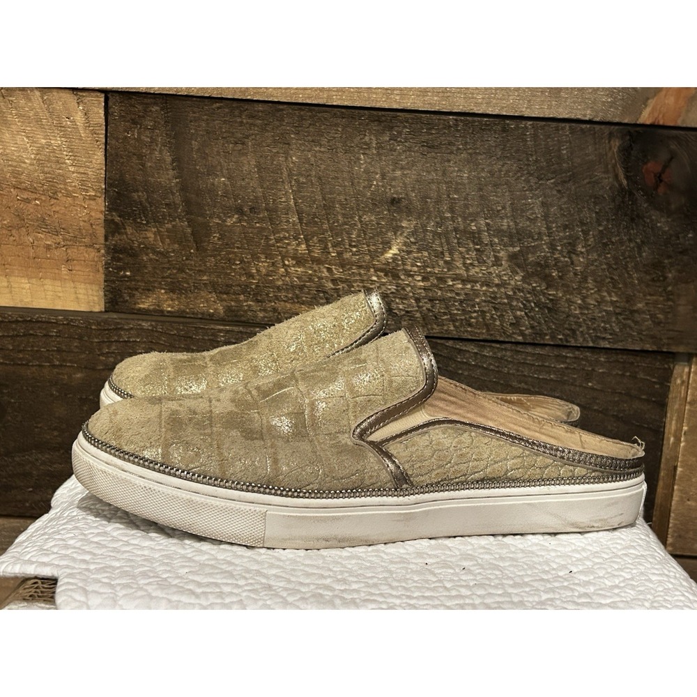 Botkier Hayden Shoes Womens 9.5 M Croc Embossed Slip‎ On Mule Sneakers Gold